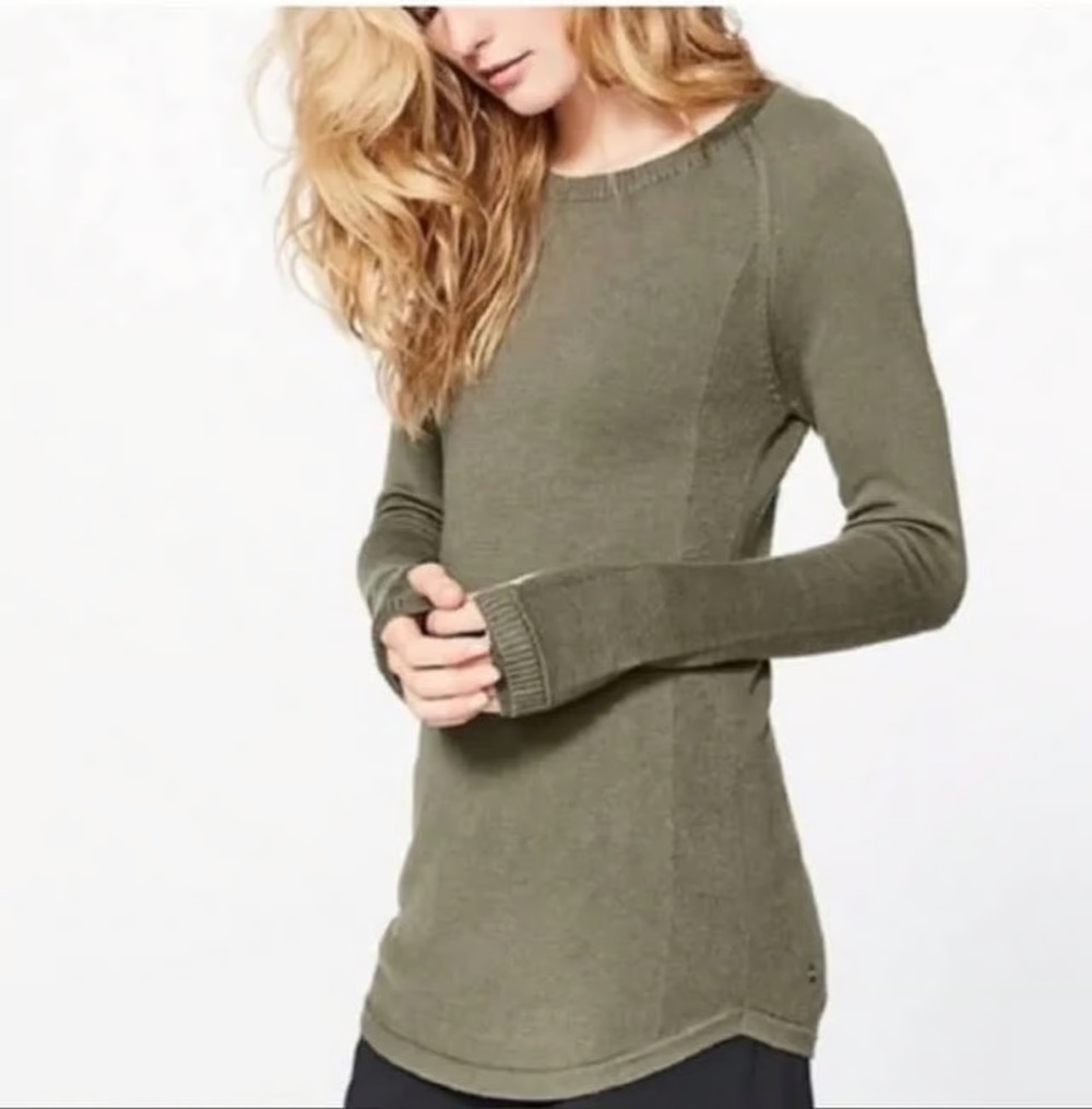 Lululemon Sunshine top Sweater Y2K Olive Cashmere Blend Thumbholes S A009918